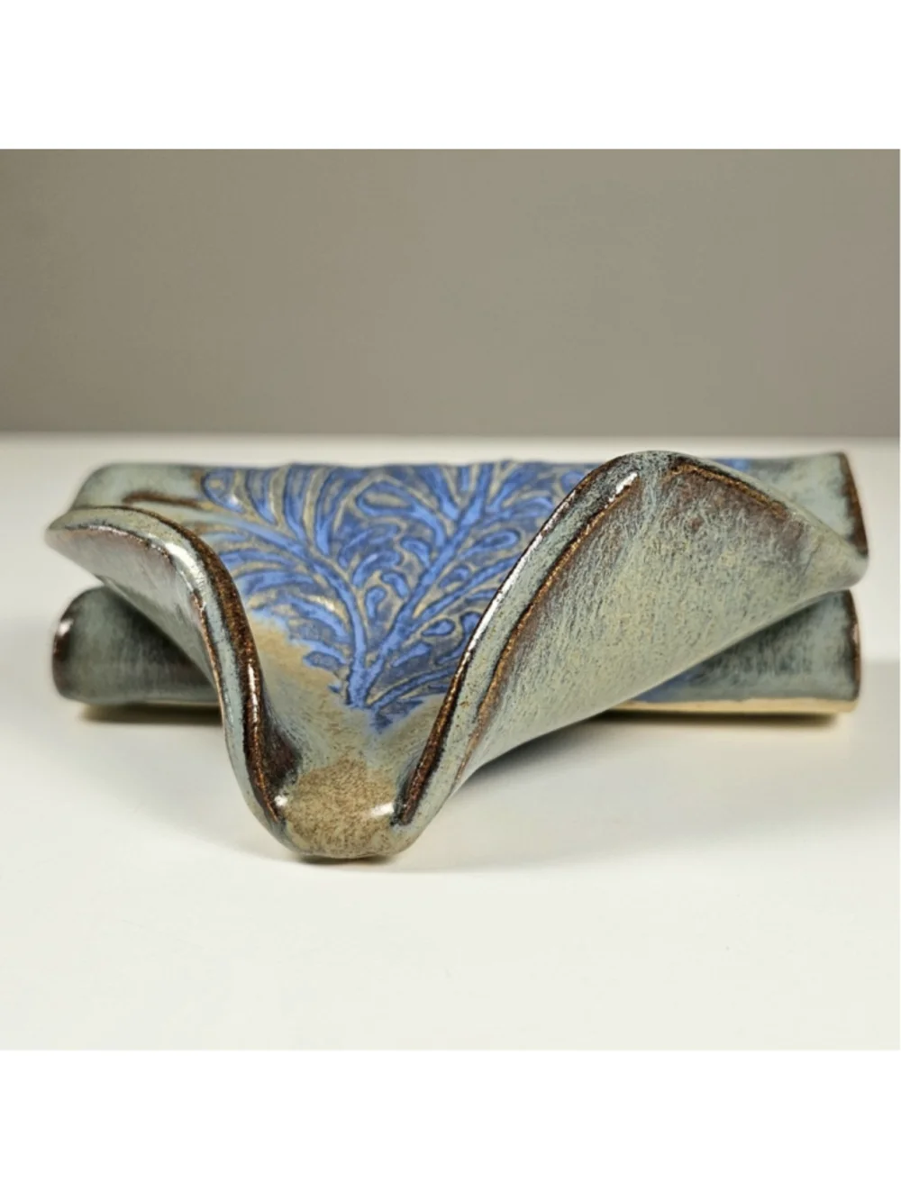 BTR Ceramics Monica Greco Handmade Self Draining Soap Dish Blue Stoneware